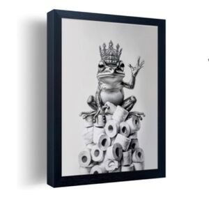 NWT Frog King on Toilet Rolls Wall Art - Black and White “11x14”